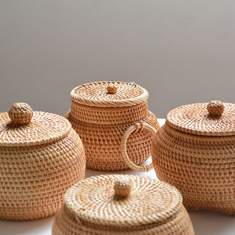 Autumn Rattan Woven Round Coffee Table Sundries Remote Control 0 - Tophatter Daily Deals