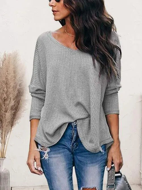 V-Neck Long Sleeve T-Shirt Cloudy Blue Women's T-Shirts - Tophatter Daily Deals