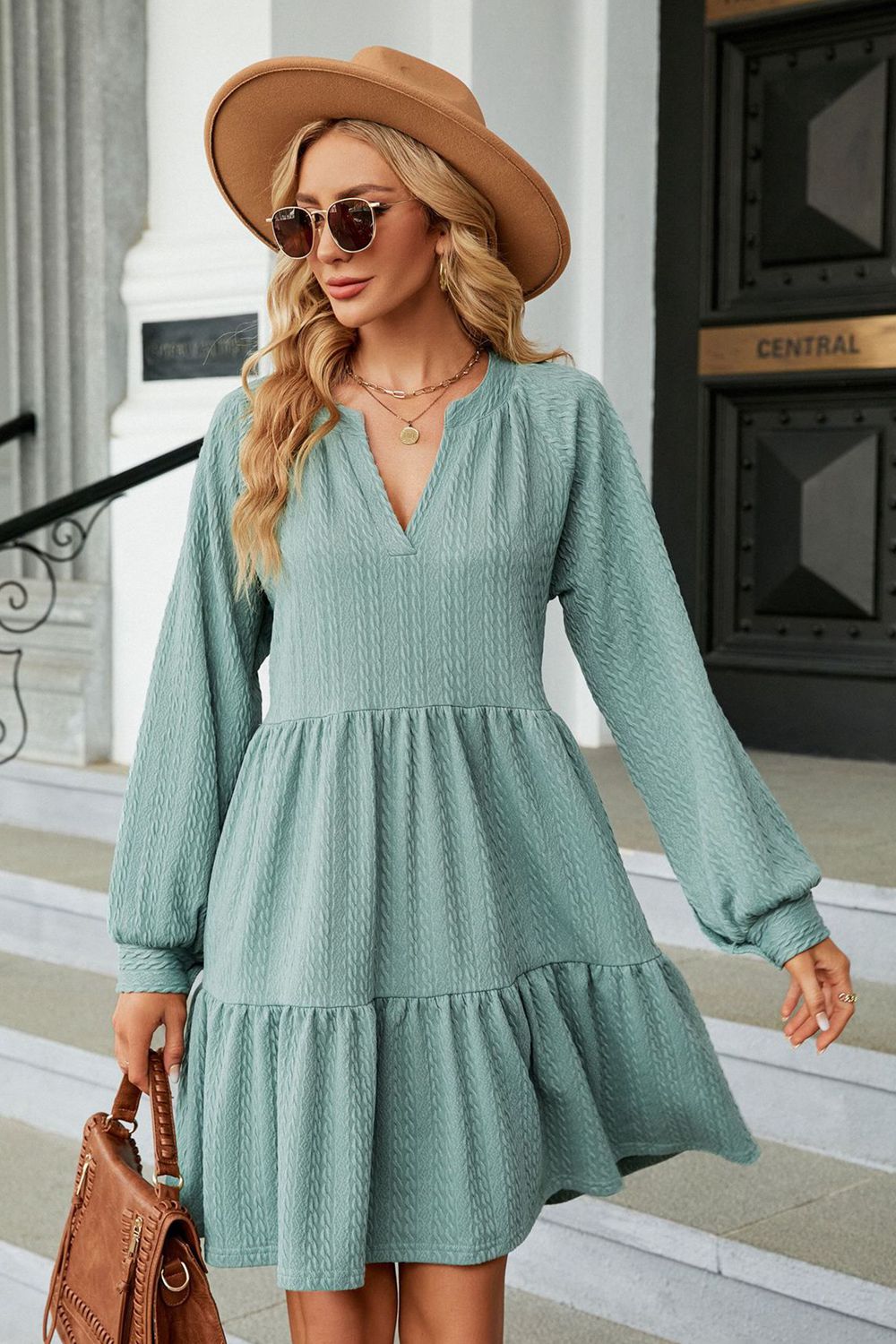 Notched Neck Long Sleeve Mini Dress - Tophatter Deals and Online Shopping - Electronics, Jewelry, Beauty, Health, Gadgets, Fashion - Tophatter's Discounts & Offers - tophatters - tophatters.co