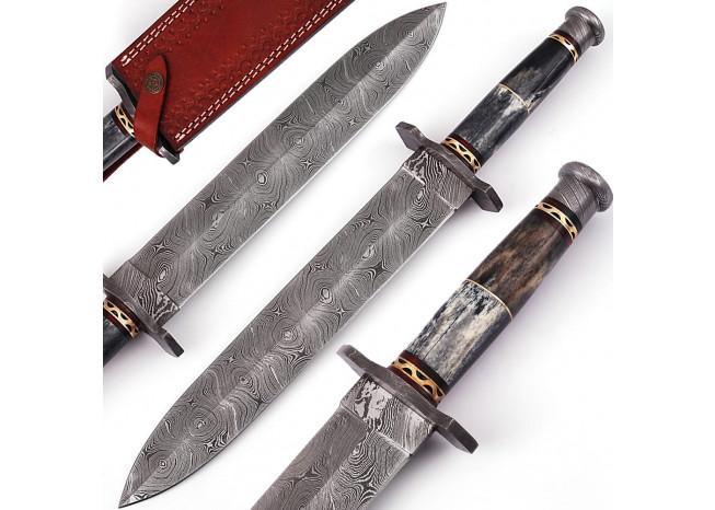 Legion of the Damned Damascus Steel Dagger with Leather Sheath knives - Tophatter Daily Deals
