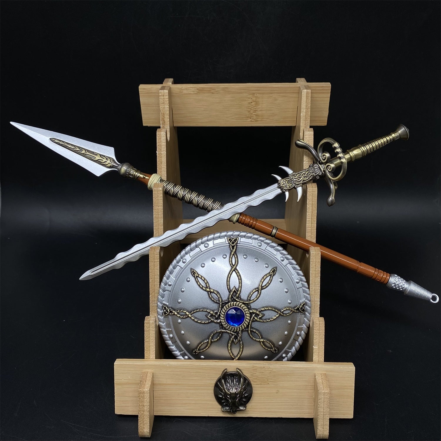 Dark Ruler's Great Shield Rough-tooth Saw The Spear of Resurrection Metal Replica 3 In 1 Pack & Stand - Tophatter Daily Deals