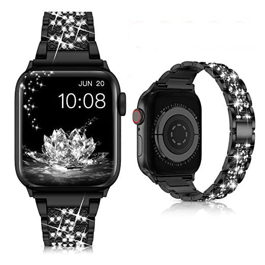 Diamond Rhinestone Stainless Steel Metal Wristband Strap Black Watch Band - Tophatter Daily Deals