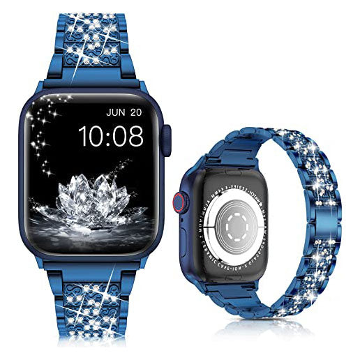 Diamond Rhinestone Stainless Steel Metal Wristband Strap Blue Watch Band - Tophatter Daily Deals