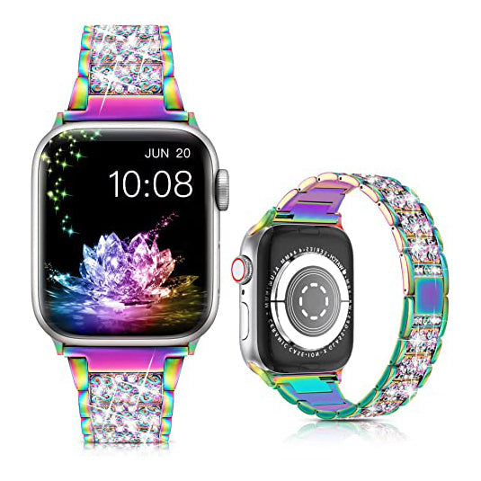 Diamond Rhinestone Stainless Steel Metal Wristband Strap Multicolor Watch Band - Tophatter Daily Deals
