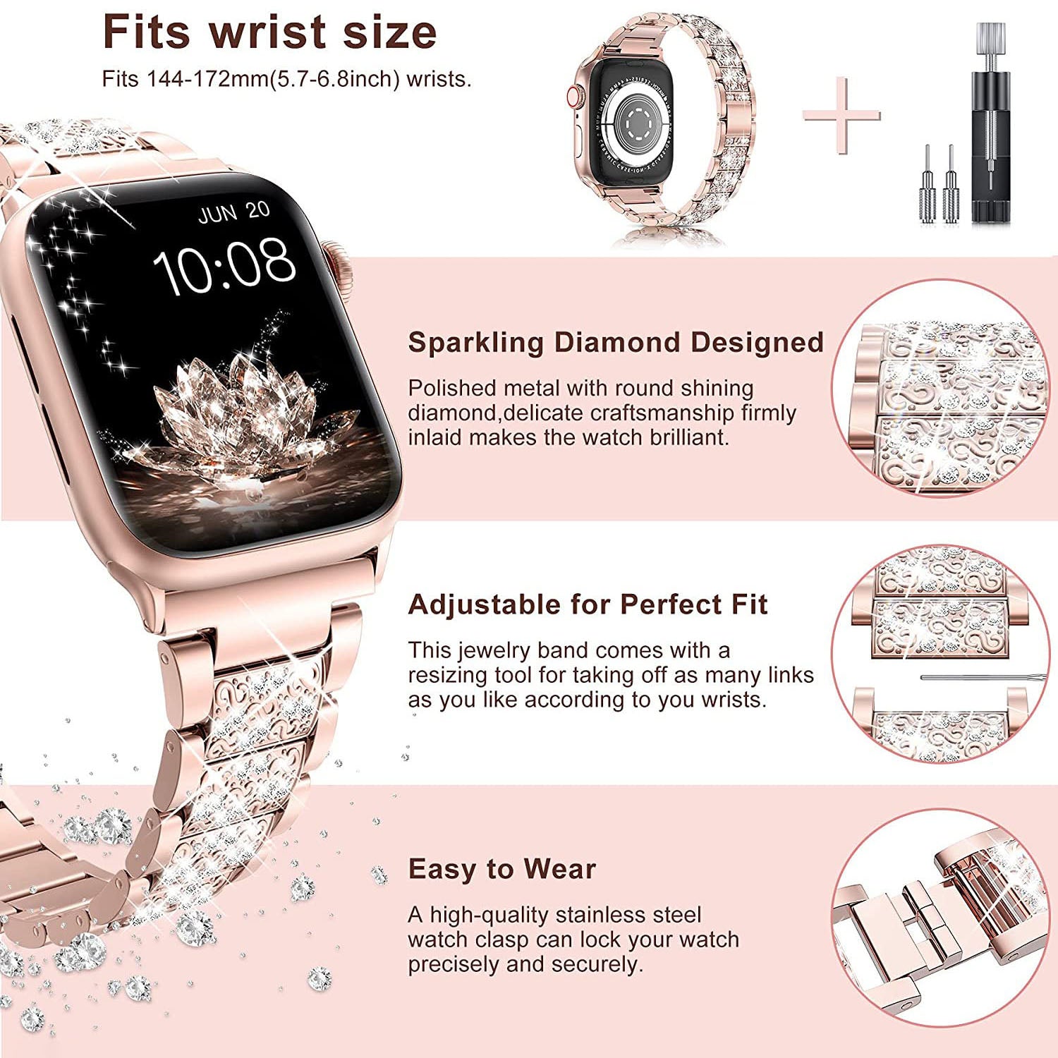 Diamond Rhinestone Stainless Steel Metal Wristband Strap Watch Band - Tophatter Daily Deals