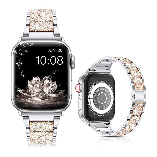 Diamond Rhinestone Stainless Steel Metal Wristband Strap Gold Watch Band - Tophatter Daily Deals