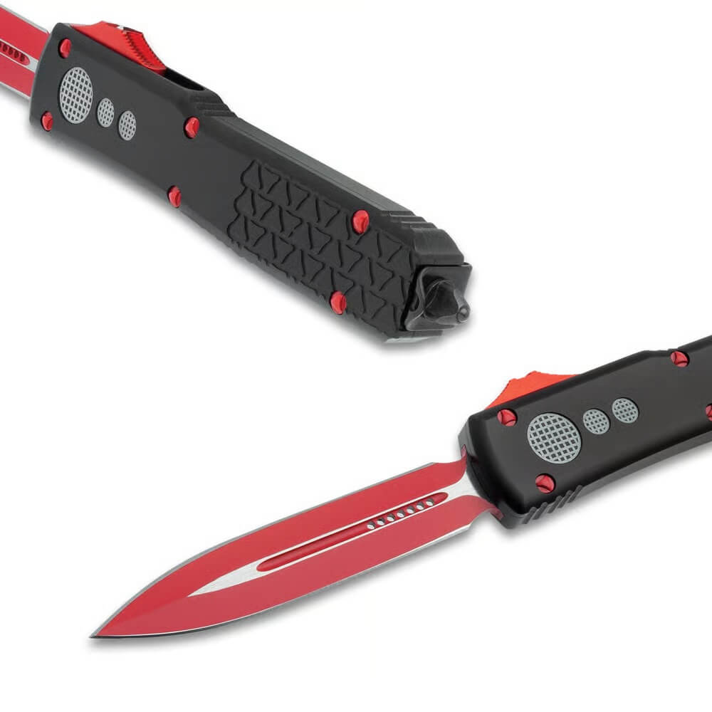 Micro Technology A7 Red and Blue Titanium Straight Out Cutting Tool-GS05 KNIVES - Tophatter Daily Deals