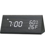 Digital Alarm Clock with Wooden Electronic LED Time Display Black Household Appliances - Tophatter Daily Deals