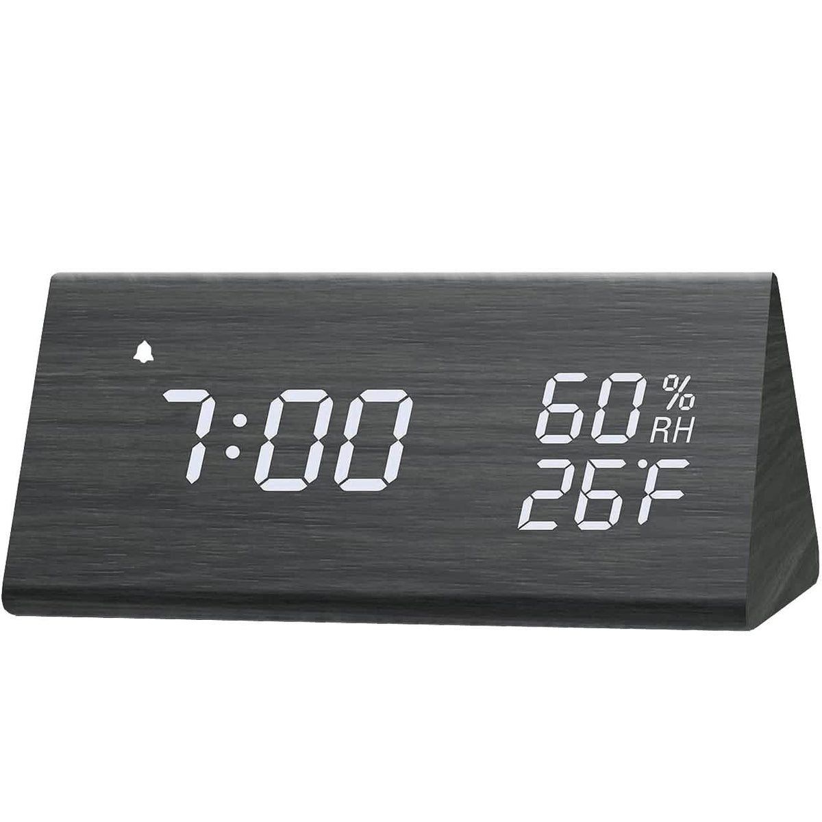 Digital Alarm Clock with Wooden Electronic LED Time Display Black Household Appliances - Tophatter Daily Deals
