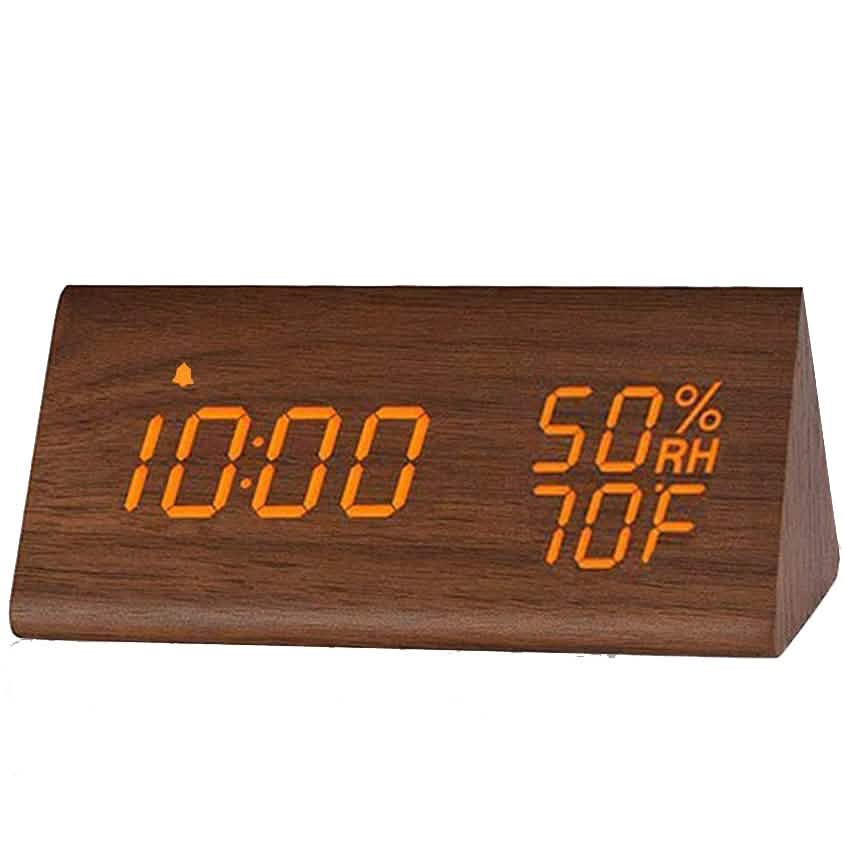 Digital Alarm Clock with Wooden Electronic LED Time Display Brown Household Appliances - Tophatter Daily Deals
