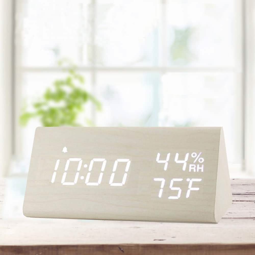 Digital Alarm Clock with Wooden Electronic LED Time Display Household Appliances - Tophatter Daily Deals
