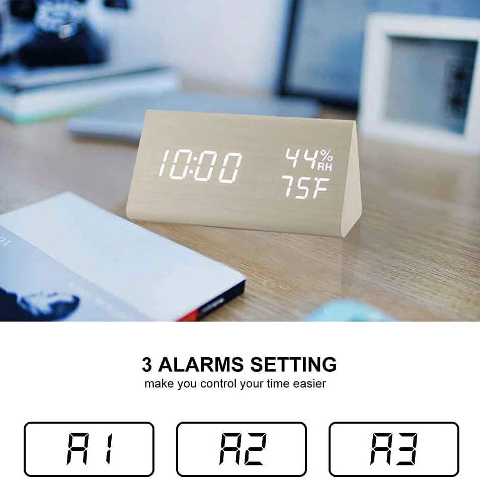 Digital Alarm Clock with Wooden Electronic LED Time Display Household Appliances - Tophatter Daily Deals