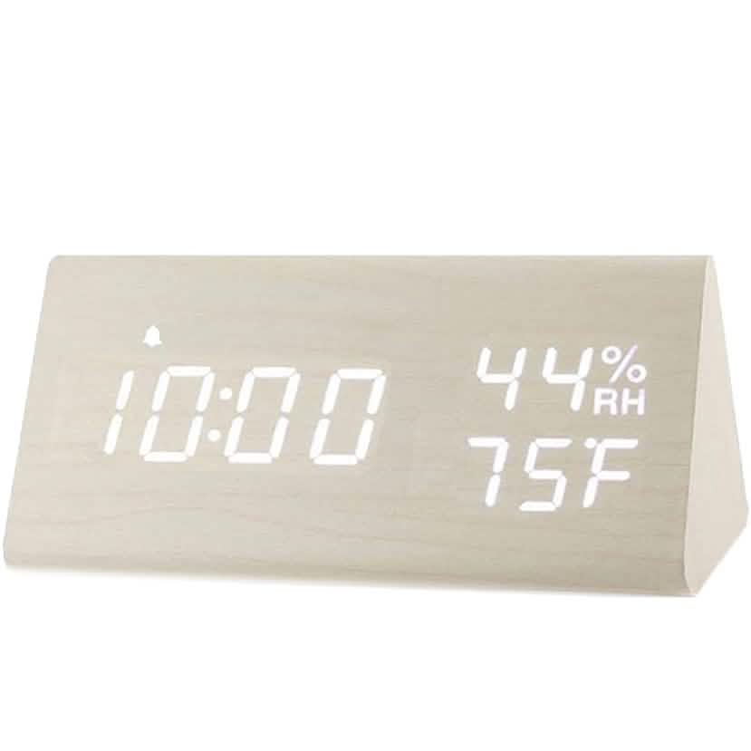 Digital Alarm Clock with Wooden Electronic LED Time Display White Household Appliances - Tophatter Daily Deals