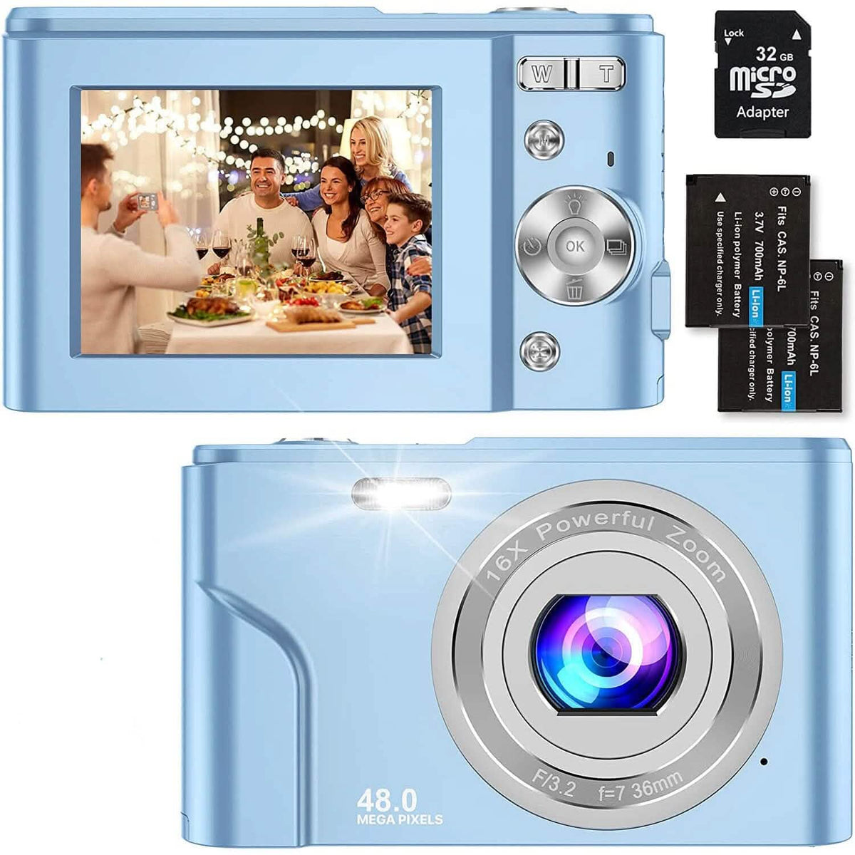 Digital Baby Camera 1080P 48MP with 32GB SD Card Light Blue Cameras & Drones - Tophatter Daily Deals
