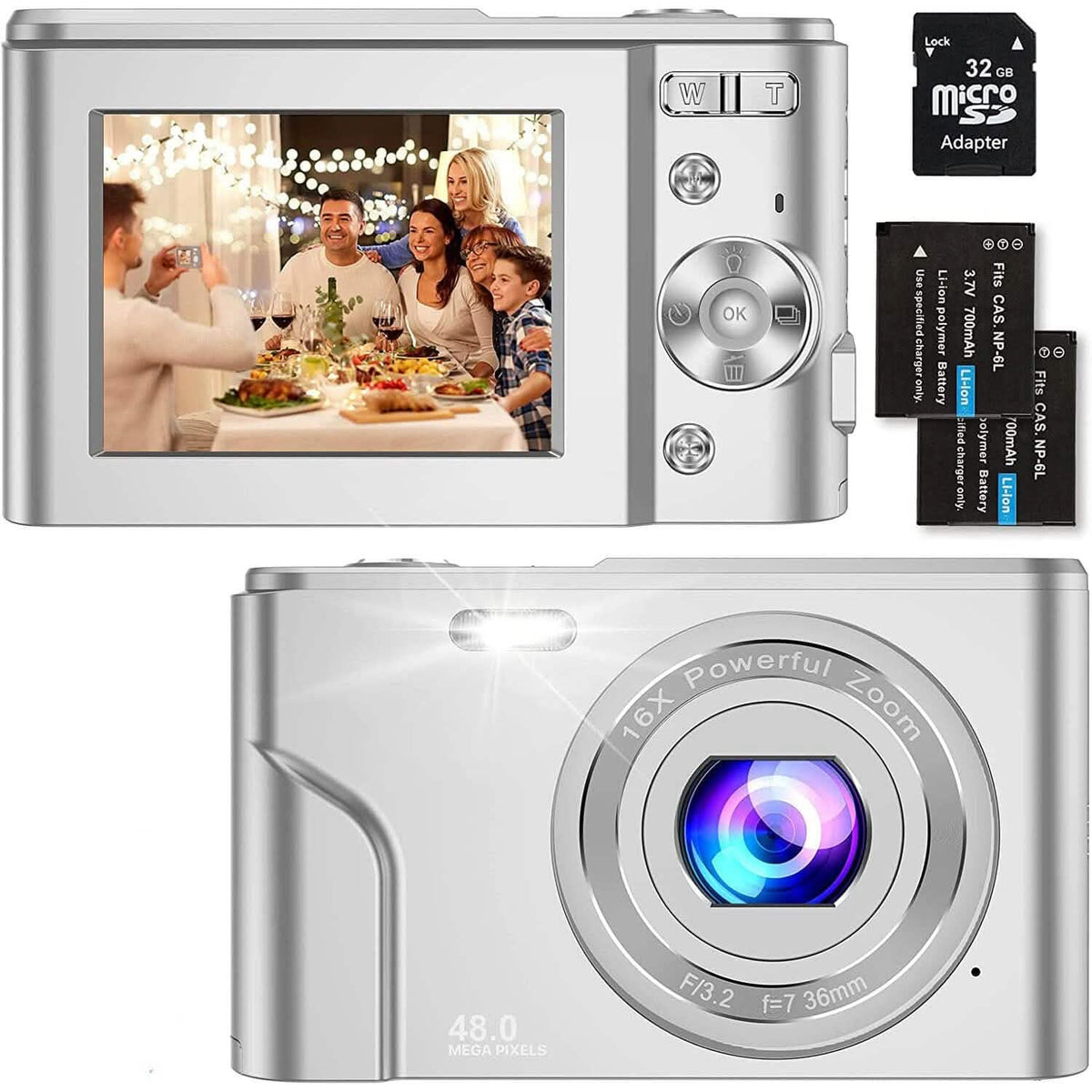 Digital Baby Camera 1080P 48MP with 32GB SD Card Silver Cameras & Drones - Tophatter Daily Deals
