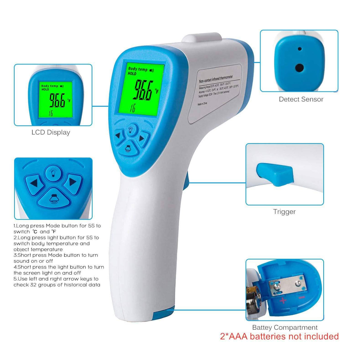 Digital Infrared Forehead Thermometer BZ-R6 Face Masks & PPE - Tophatter Daily Deals