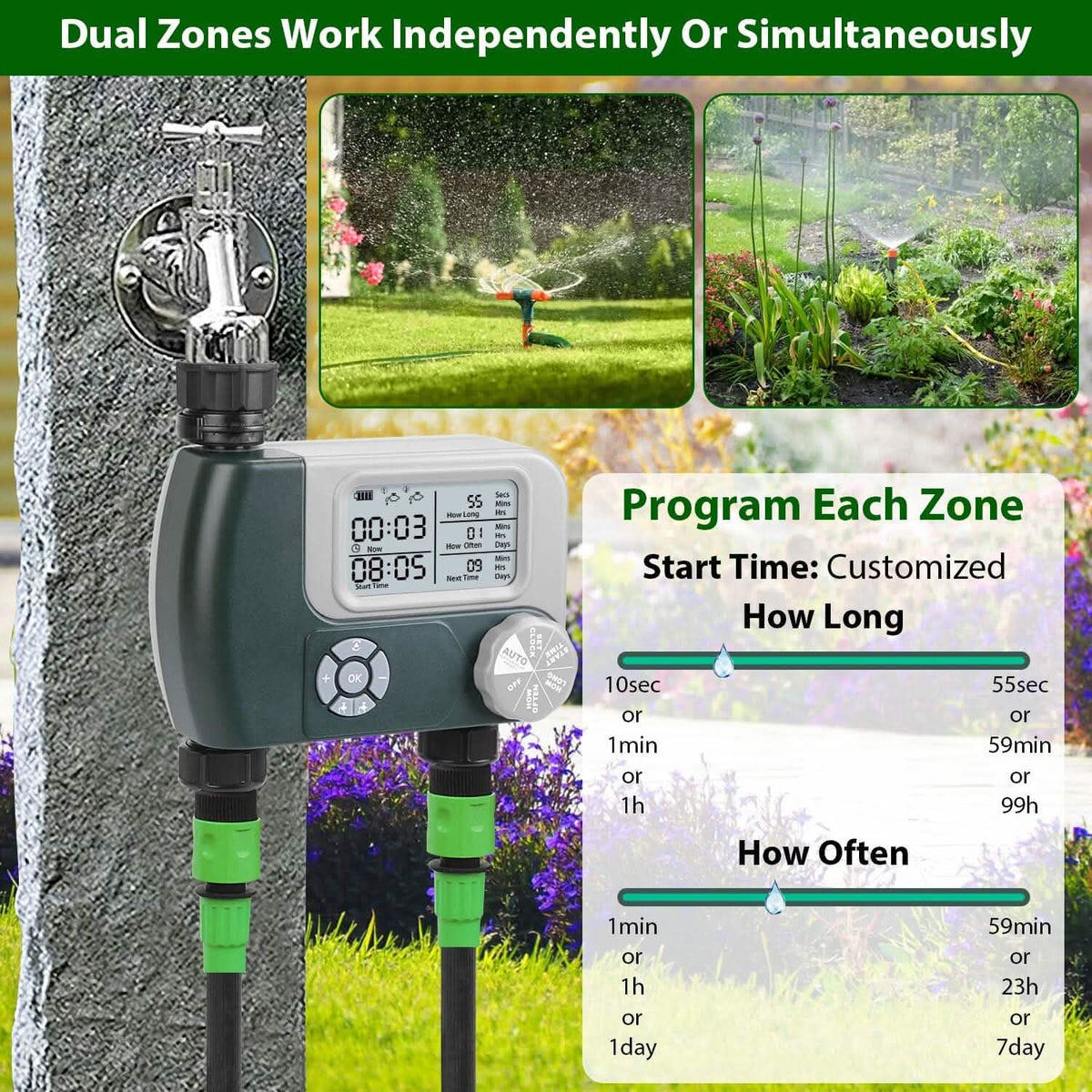 Digital Programmable Sprinkler Timer with 2 Outlet Zones Garden & Patio - Tophatter Daily Deals