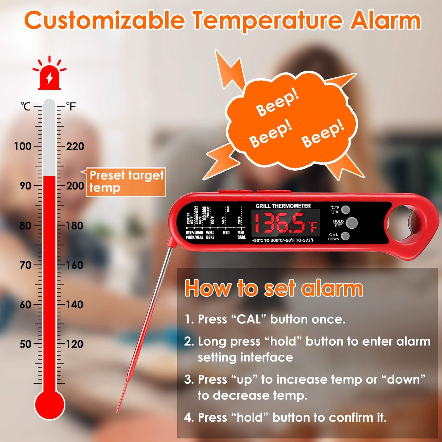 Temperature Testing Cooking Digital Thermometer BBQ Meat Food Cooking Temperature Tester ...