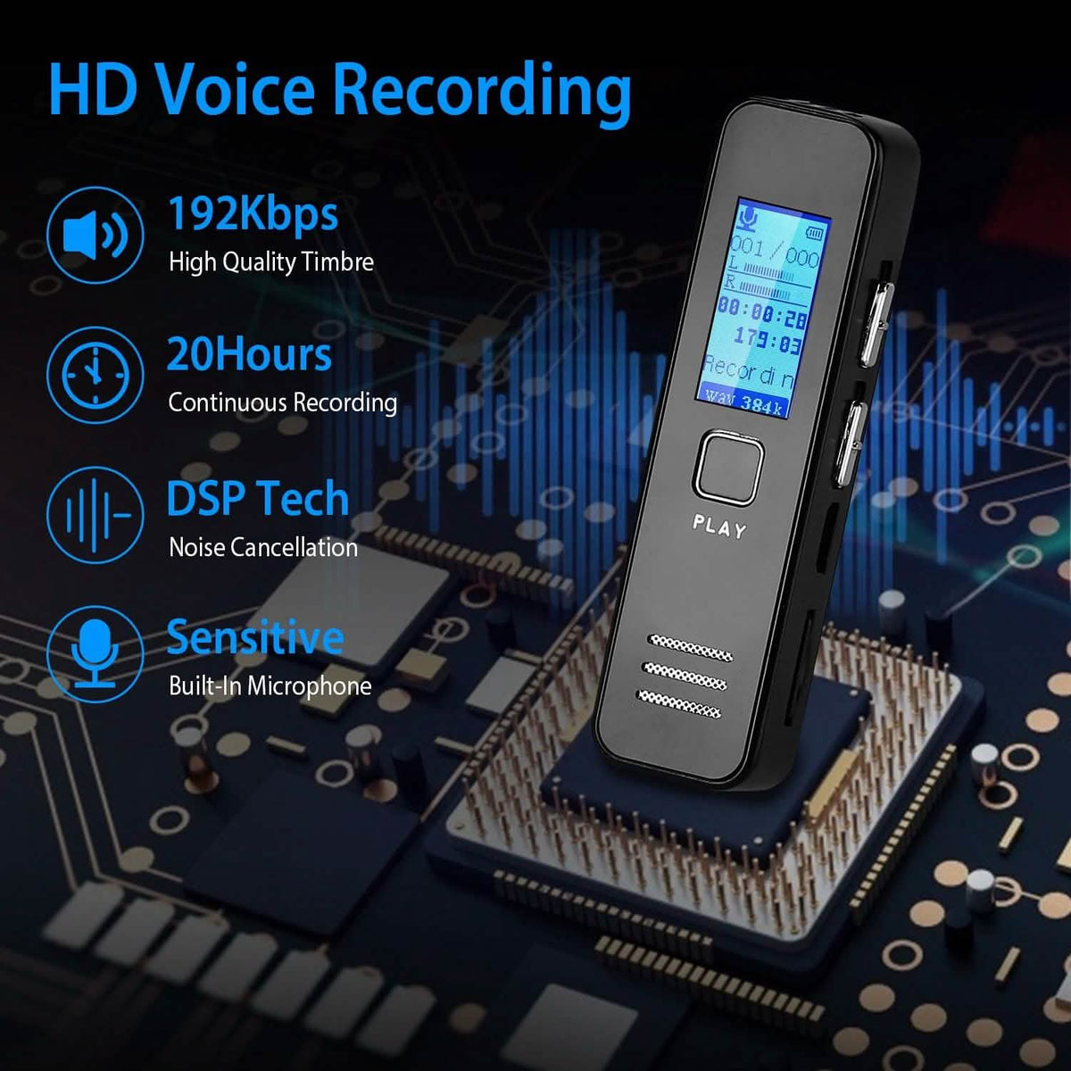 Digital Voice Recorder 32GB HD Sound Audio Recorder Audio Accessories - Tophatter Daily Deals