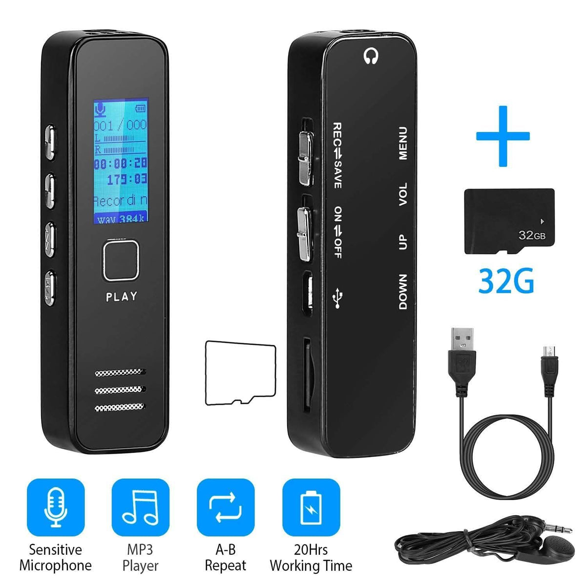 Digital Voice Recorder 32GB HD Sound Audio Recorder Audio Accessories - Tophatter Daily Deals