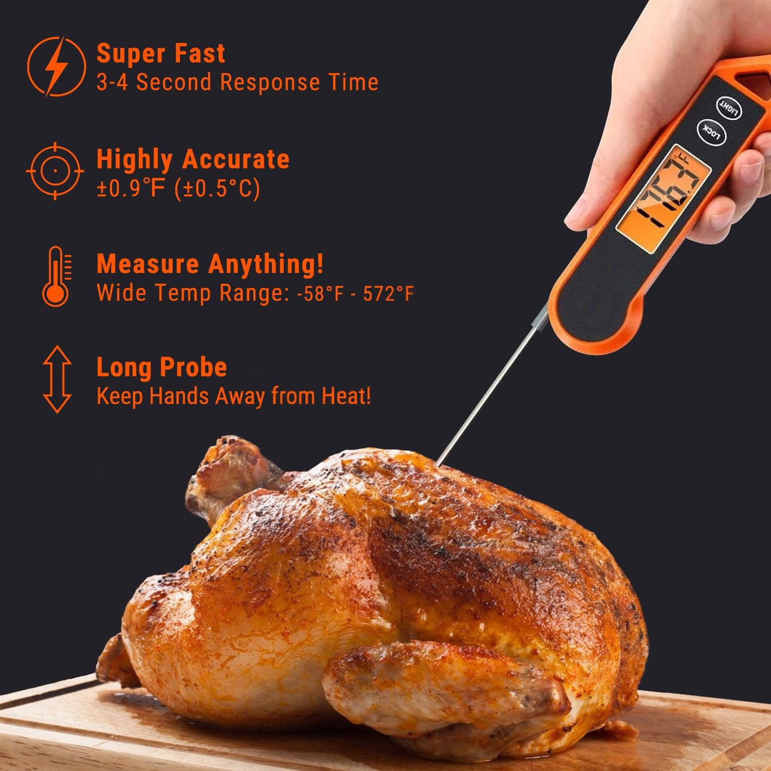 Food Cooking Thermometer - Digital Meat Thermometer for Cooking with Ambidextrous Backlit, Waterproof Meat Thermometer Probe for Kitchen Food Temperature BBQ Grill Smoker Oil Fry Candy Instant Read Thermometer Tools - Tophatter Daily Deals