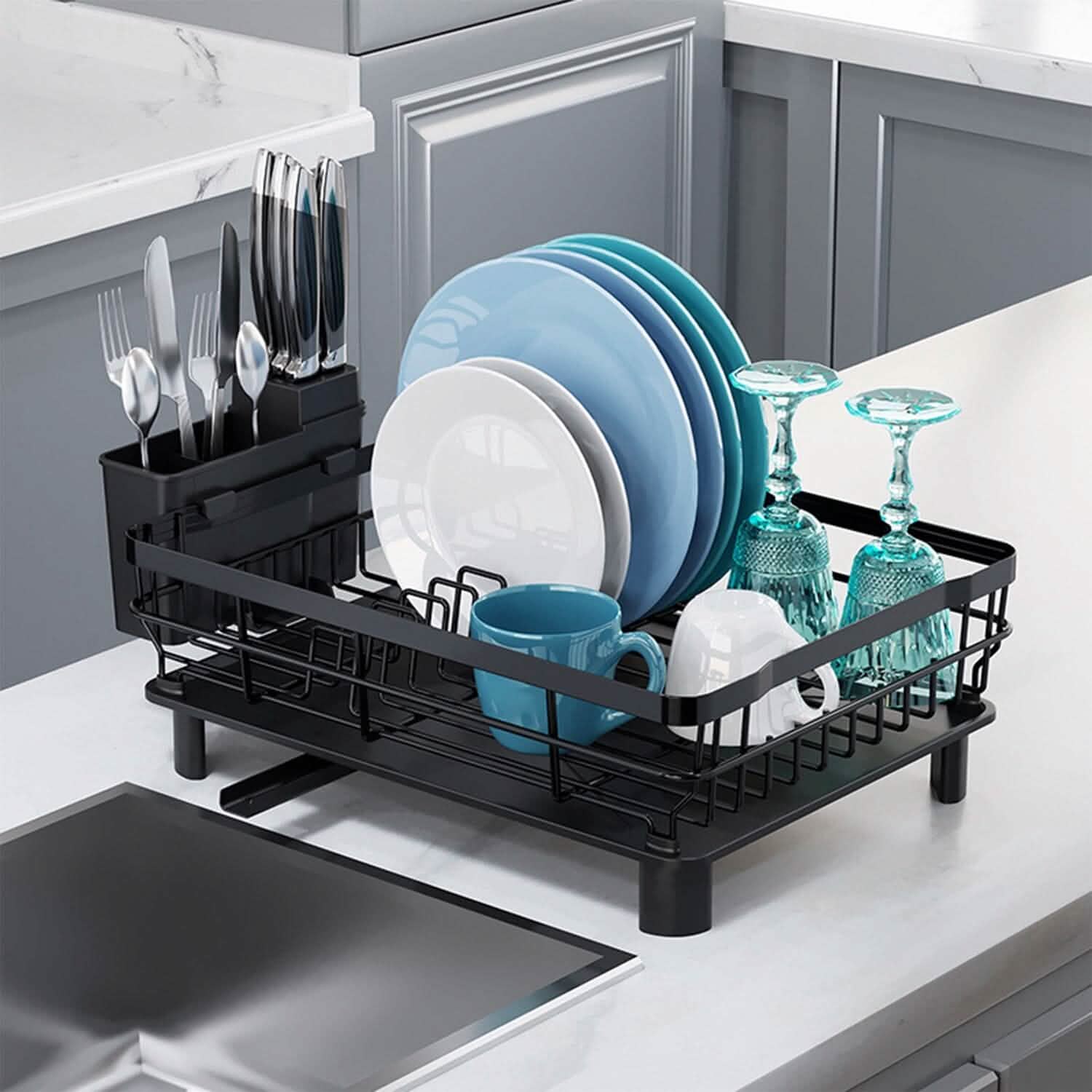 Dish Drying Rack Drain Board Utensil Holder Organizer Kitchen Storage - Tophatter Daily Deals