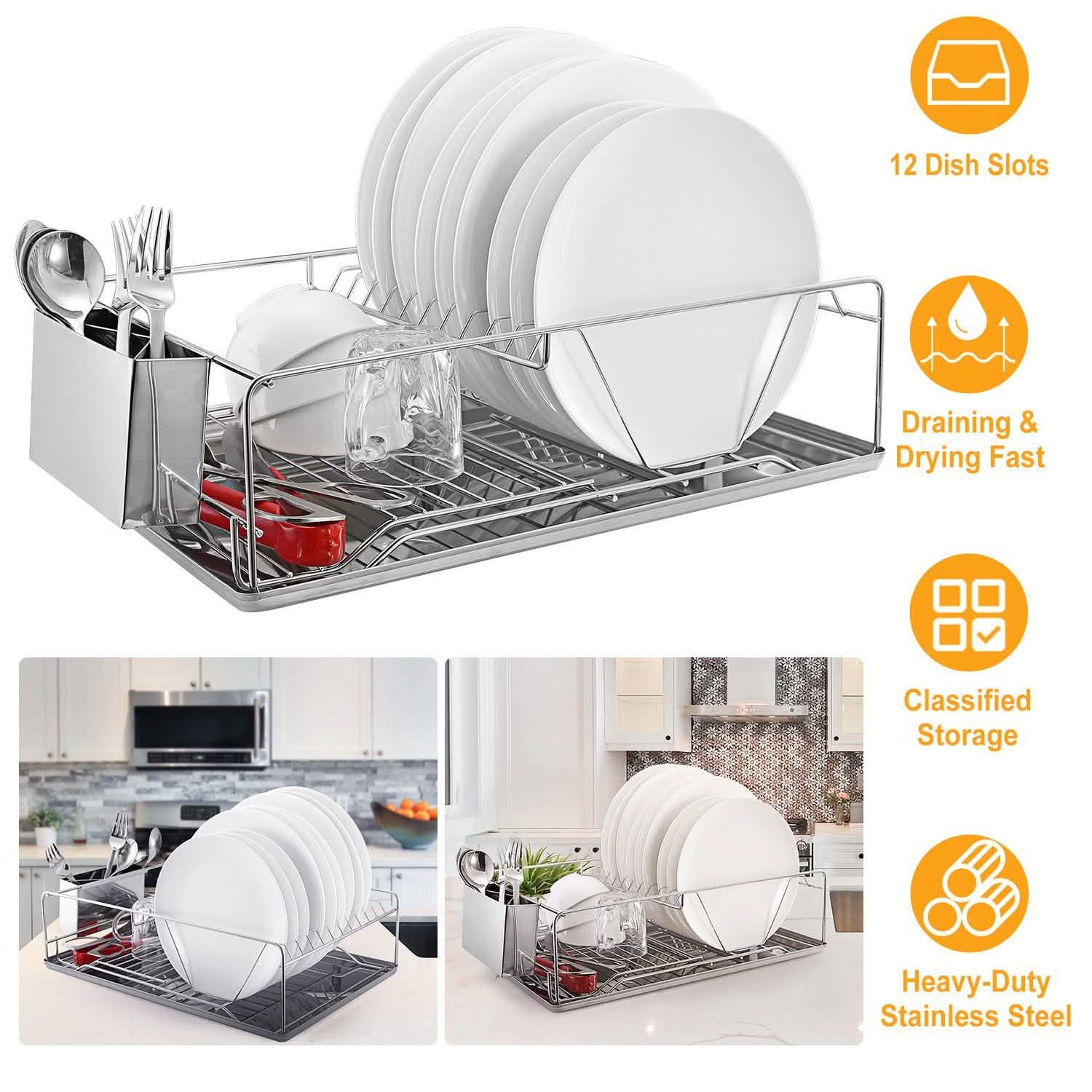 Dish Drying Rack Stainless Steel Kitchen Storage - Tophatter Daily Deals