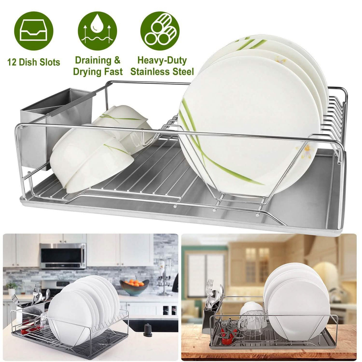 Dish Drying Rack Stainless Steel Kitchen Storage - Tophatter Daily Deals