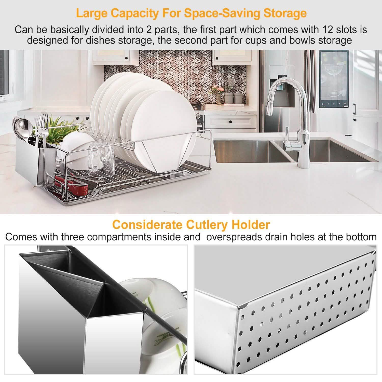 Dish Drying Rack Stainless Steel Kitchen Storage - Tophatter Daily Deals