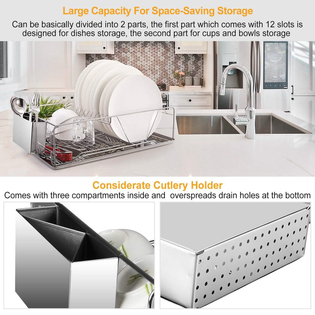 Dish Drying Rack Stainless Steel Kitchen Storage - Tophatter Daily Deals