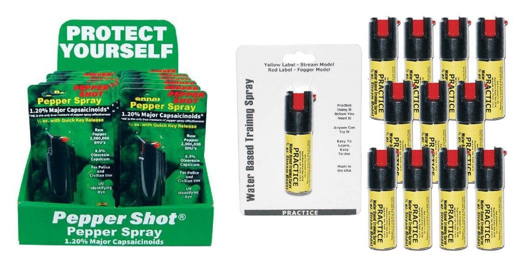 12) Hard-Case Black Pepper Shot & Practice Sprays with Display Self Defense - Tophatter Daily Deals