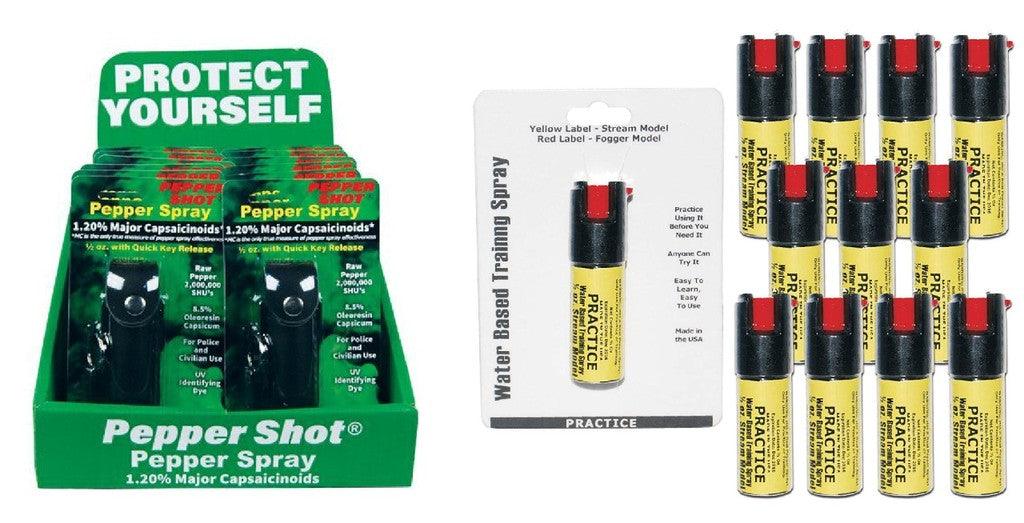 12) Black Pepper Shot & Practice Sprays with Display Self Defense - Tophatter Daily Deals