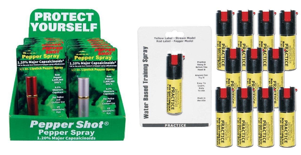 12) Lipstick Pepper and Practice Sprays Counter Display Self Defense - Tophatter Daily Deals