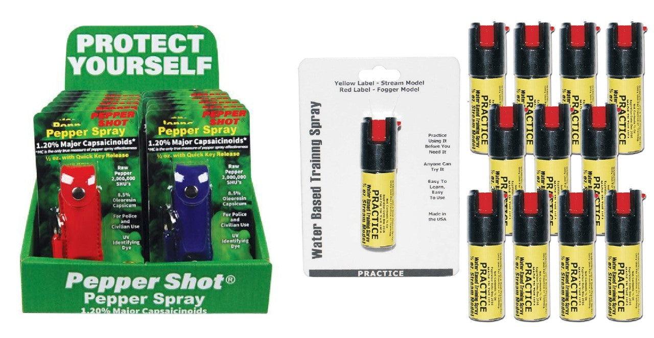 12) Mix Colors Pepper Shot & Practice Sprays with Display Option Self Defense - Tophatter Daily Deals