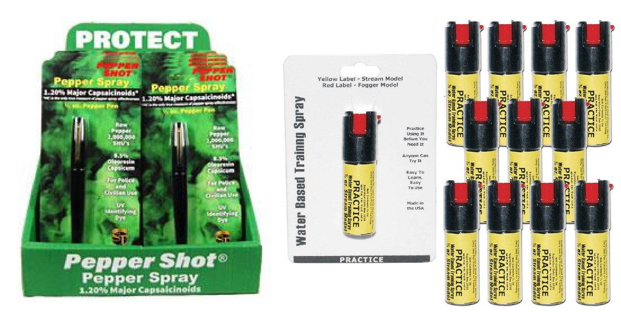 12) Pepper Pens & Practice Sprays with Display Self Defense - Tophatter Daily Deals