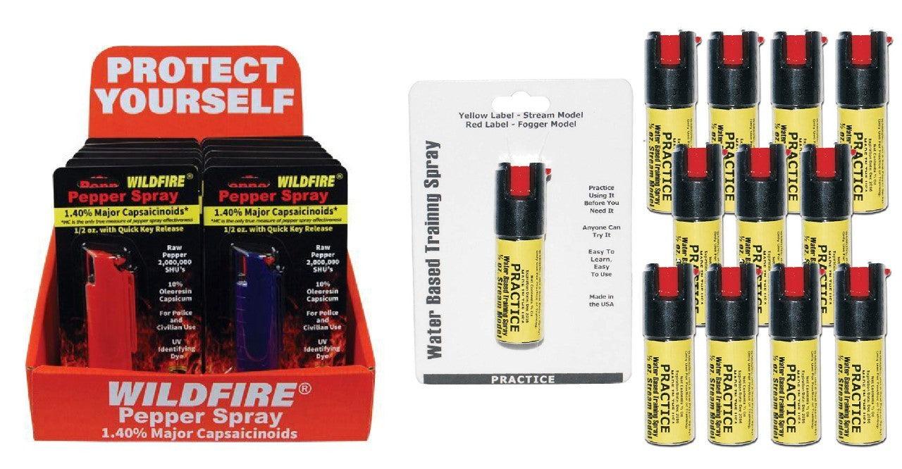 12) Wildfire Mix Colors Hard-Case Pepper and Practice Sprays with Display Self Defense - Tophatter Daily Deals
