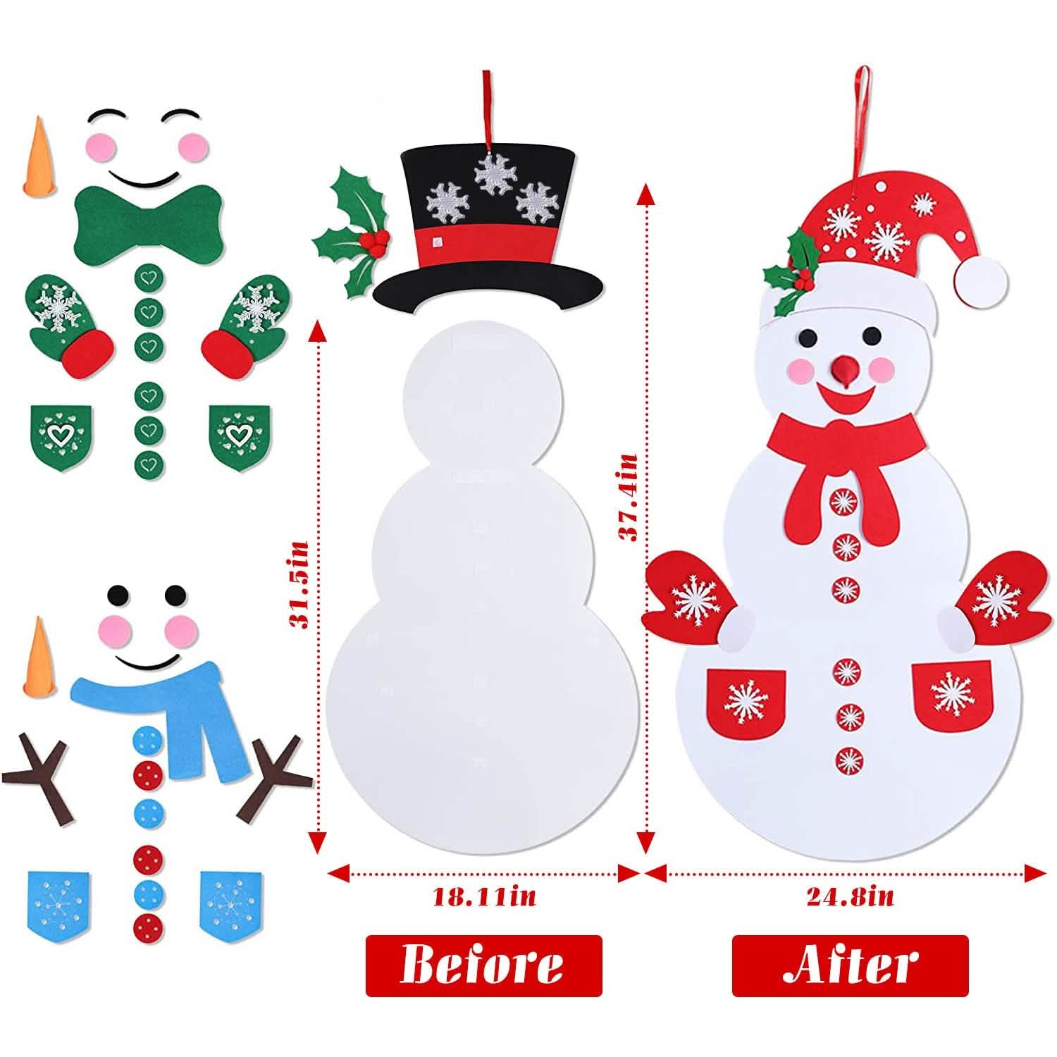 DIY Felt Christmas Hanging Decorations Kits with 54 Piece Detachable Ornaments Seasonal Decor - Tophatter Daily Deals