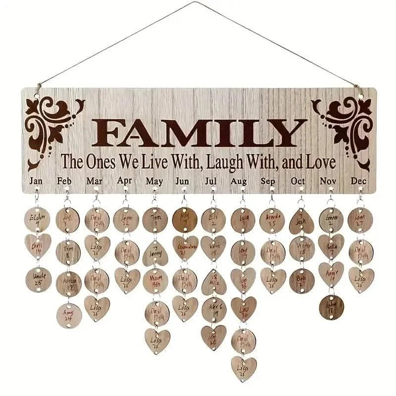 DIY Wooden Family Birthday Board Hanging Sign Pendant Furniture & Decor - Tophatter Daily Deals