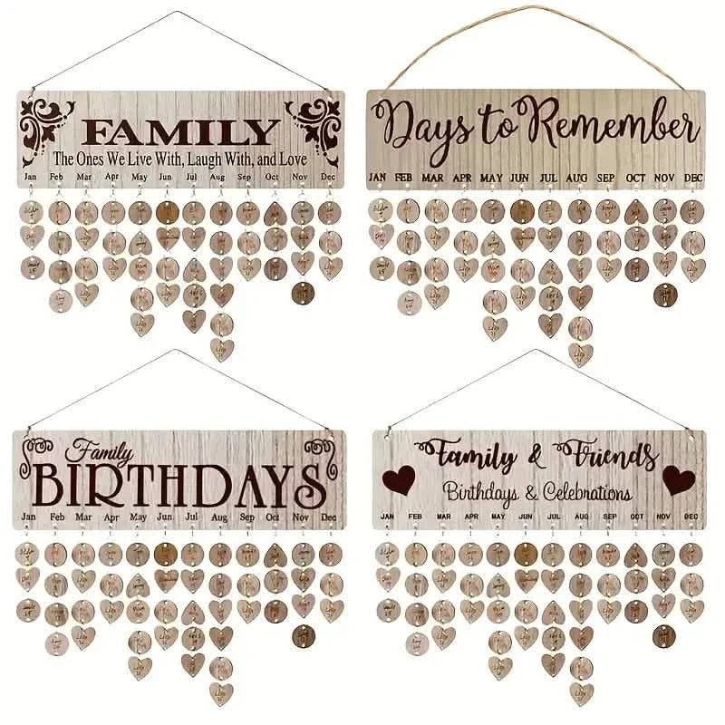 DIY Wooden Family Birthday Board Hanging Sign Pendant Furniture & Decor - Tophatter Daily Deals