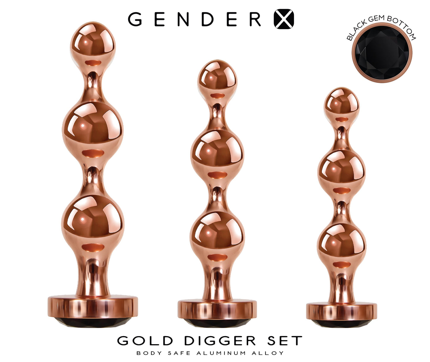 Gender X Gold Digger Set – Metallic Butt Plugs Set of Three Sizes > Anal Range > Butt Plug Kits - Tophatter Daily Deals
