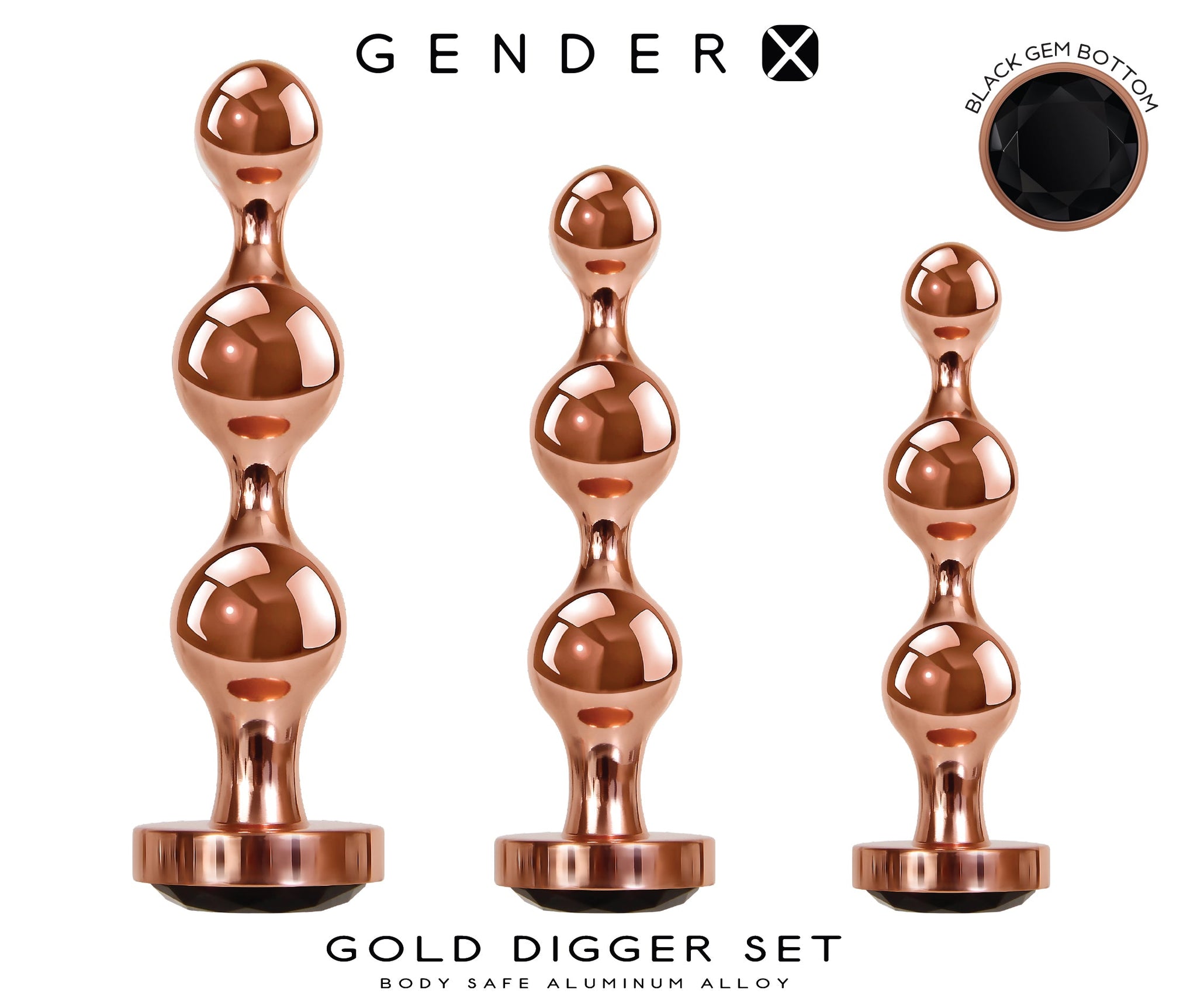Gender X Gold Digger Set – Metallic Butt Plugs Set of Three Sizes > Anal Range > Butt Plug Kits - Tophatter Daily Deals