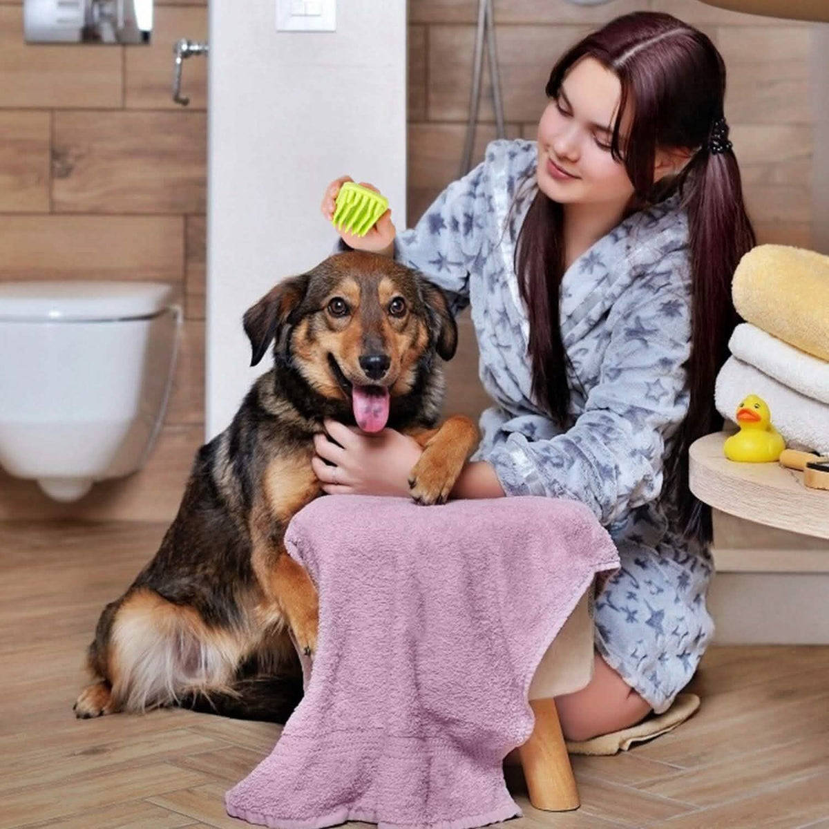 Dog Bath Brush Anti-Skid Pet Grooming Shower Silicone Massage Comb Pet Supplies - Tophatter Daily Deals