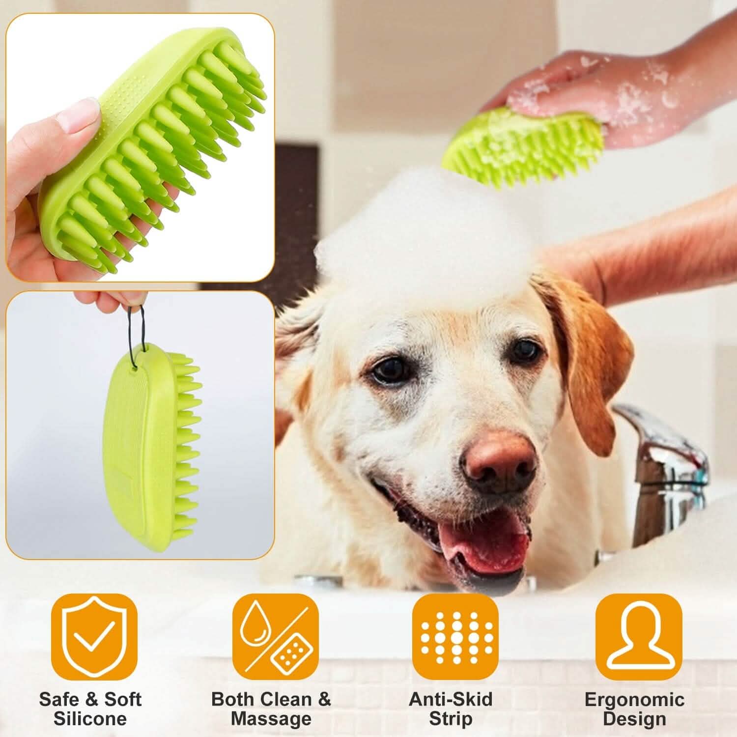 Dog Bath Brush Anti-Skid Pet Grooming Shower Silicone Massage Comb Pet Supplies - Tophatter Daily Deals