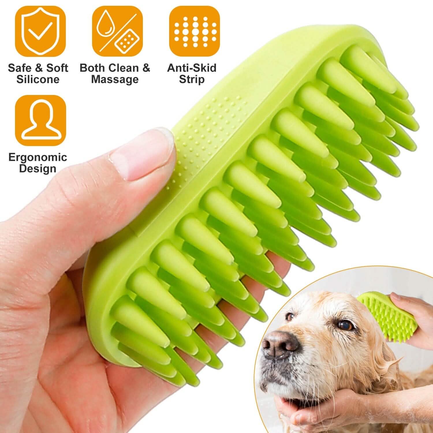 Dog Bath Brush Anti-Skid Pet Grooming Shower Silicone Massage Comb Pet Supplies - Tophatter Daily Deals
