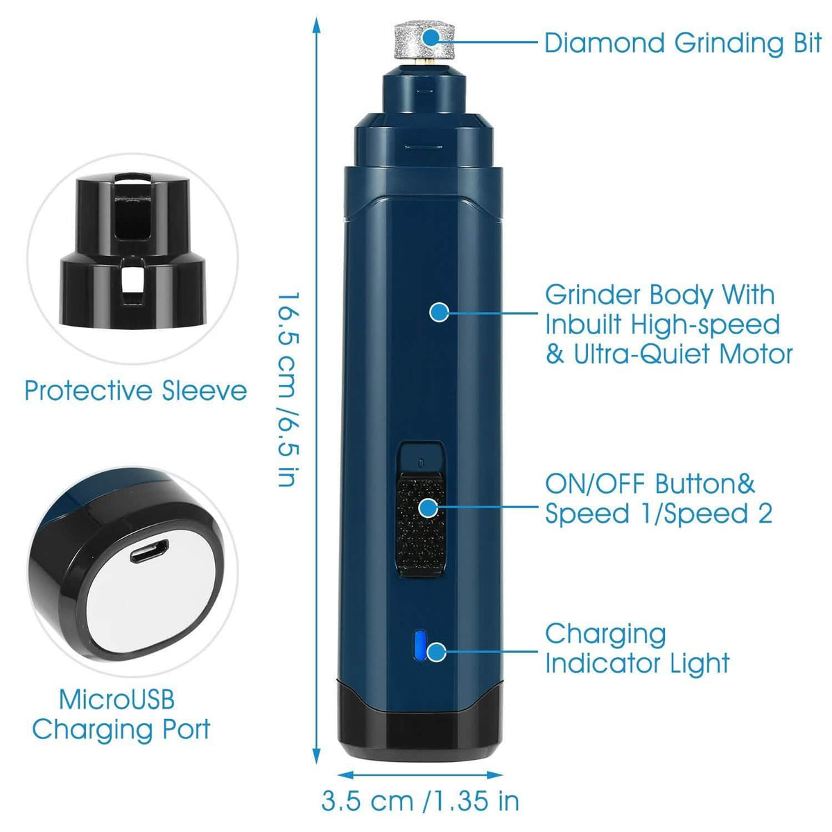 Dog Nail Grinder 2 Speeds Quiet USB Rechargeable Pet Supplies - Tophatter Daily Deals