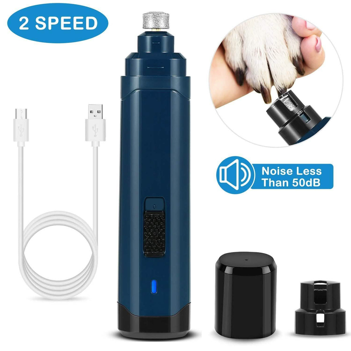 Dog Nail Grinder 2 Speeds Quiet USB Rechargeable Pet Supplies - Tophatter Daily Deals