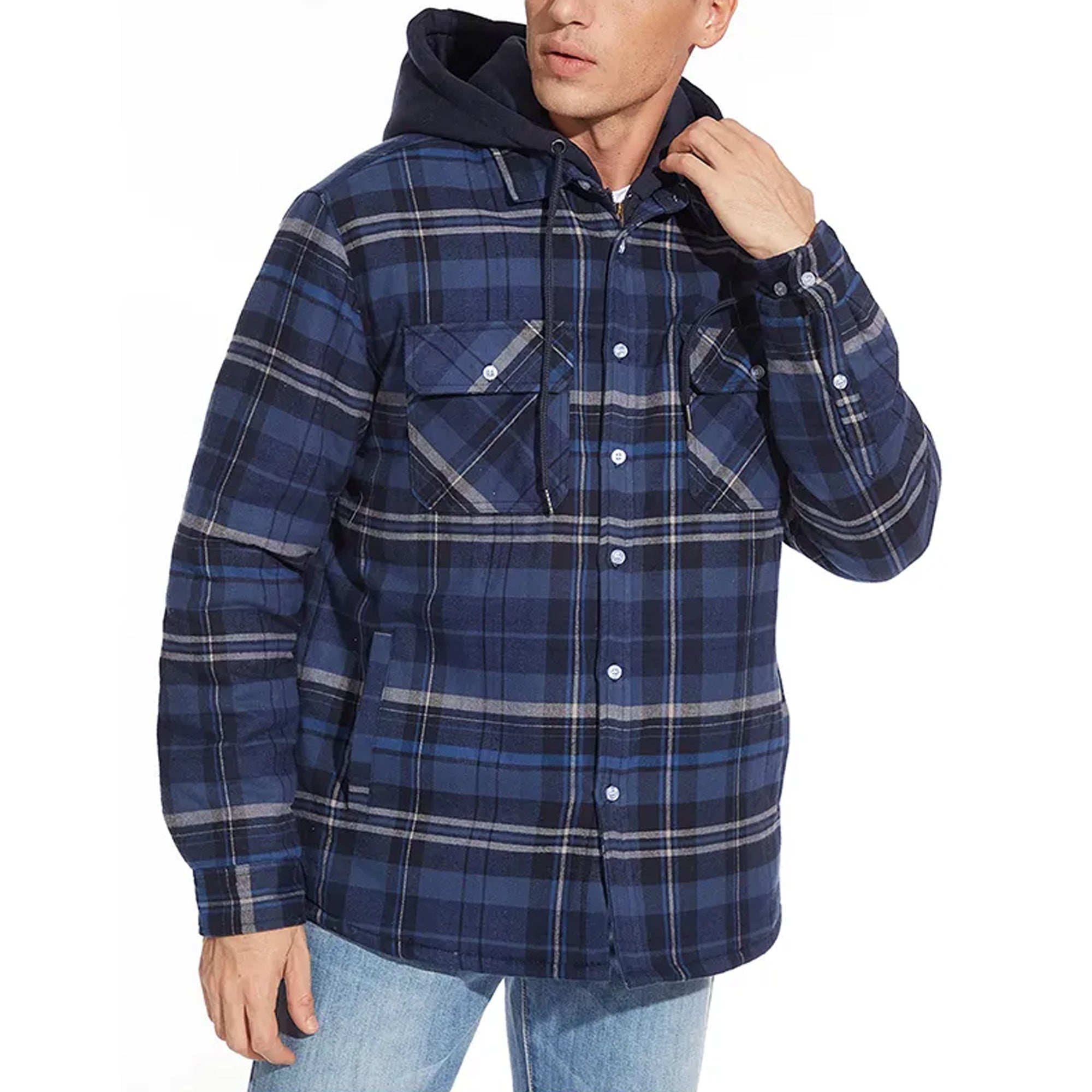 Lightweight Cozy Men's Hooded Jacket - Shirt Style, Fleece - Tophatter Daily Deals