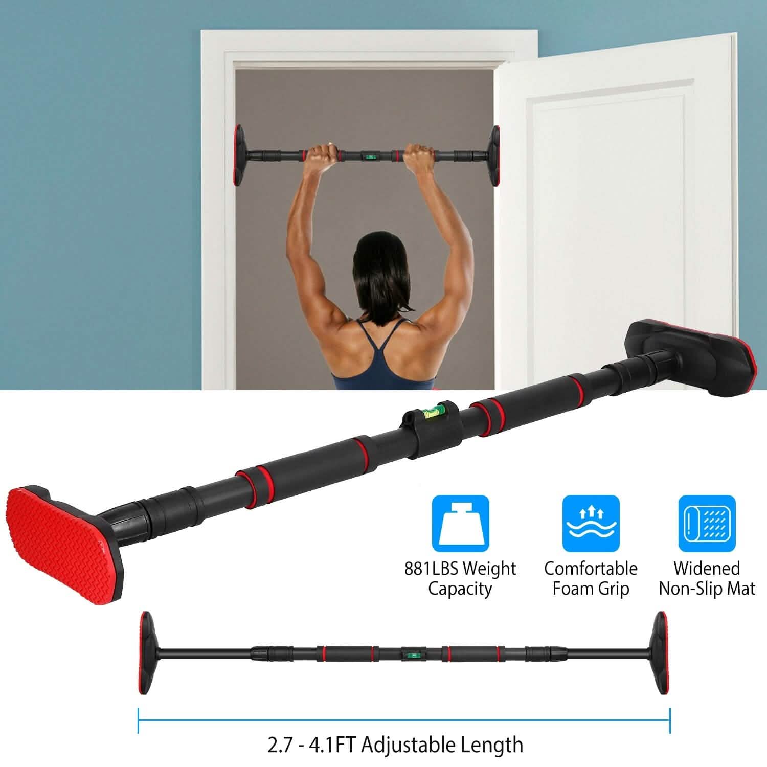 Doorway Pull Up Bar Heavy Duty with Foam Grips Level Fitness & Exercise - Tophatter Daily Deals