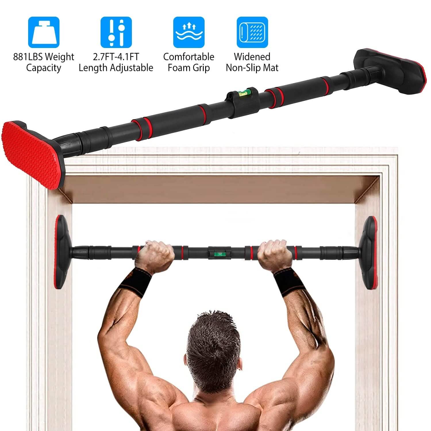 Doorway Pull Up Bar Heavy Duty with Foam Grips Level Fitness & Exercise - Tophatter Daily Deals