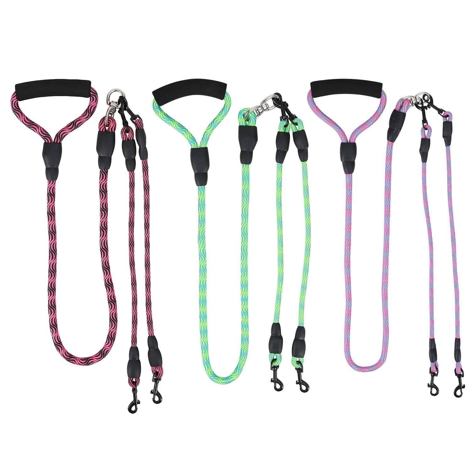 Double Dog Leash No-Tangle with Swivel Coupler Padded Handle Pet Supplies - Tophatter Daily Deals